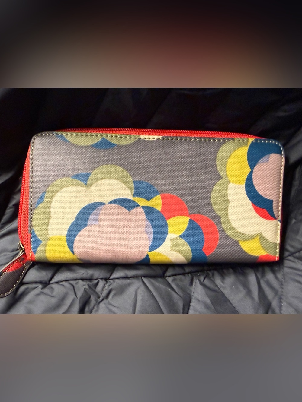 Boden Multicolor Cloud-Print Cosmetic Pouch with Red Zipper